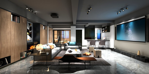 3d render home cinema room