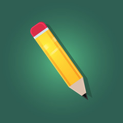 Pencil write isolated icon. Pencil icon in flat design. Vector illustration. Pencil on white background with shadow.