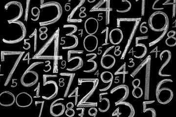 Background of numbers. from zero to nine. Mathematical equations and formulas .1, 2, 3, 4, 5, 6, 7,...