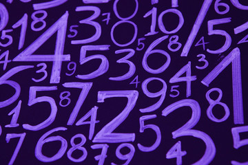 Background of numbers. from zero to nine. Mathematical equations and formulas .1, 2, 3, 4, 5, 6, 7, 8, 9, 10, logo design 