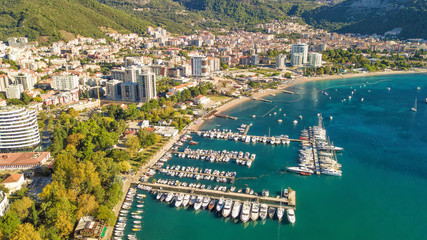 Budva, Montenegro from the air. Top view. Aerial view.