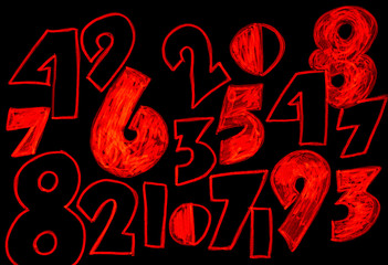 Background of numbers. from zero to nine. Mathematical equations and formulas .1, 2, 3, 4, 5, 6, 7,...