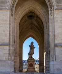 Monument to Blaise Pascal, a french philosopher, under the Saint-Jacques Tower - Paris, France Paris