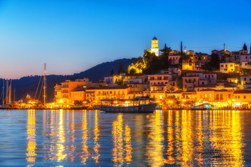 View of Poros, Greece at dusk