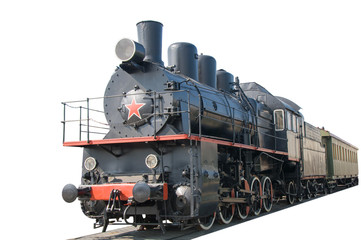 Fototapeta na wymiar Old locomotive on a white background.