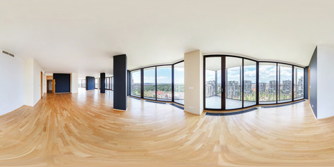 Modern white empty loft apartment interior, living room, hall, ace panorama, full 360 panorama in equirectangular spherical projection, VR content