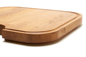 oak cutting board, close-up, on white background