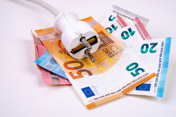 Electricity price increase Socket with banknotes