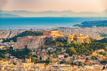Panoramic aerial view of Athens, Greece at summer day - obrazy, fototapety, plakaty