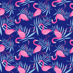 Seamless pattern with cute pink Flamingo birds