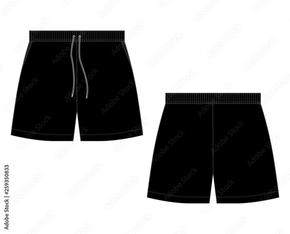 Poster Technical sketch black sport shorts pants design template.