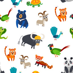 Wild Asia animals seamless pattern in flat style