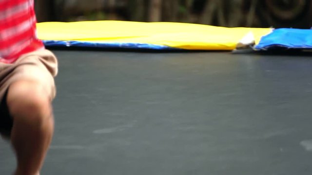 Children are fun to play, trampoline jumping footage slow motion