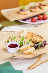 chicken pate with greens and berry jam