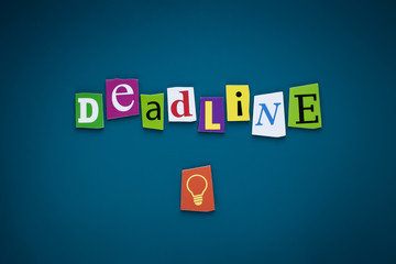 Word deadline of cut letters on dark blue background. Headline - deadline. A word writing text - deadline. Banner with the inscription - deadline. Business planning concept. 