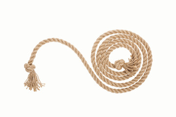 long curled rope with knots isolated on white