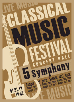 Vector poster for a festival of classical music with violin, inscriptions and place for text