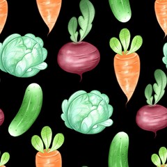 Seamless pattern with vegetables. Hand drawn cartoon background