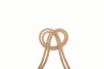 nautical brown and twisted ropes with sailor knot isolated on white