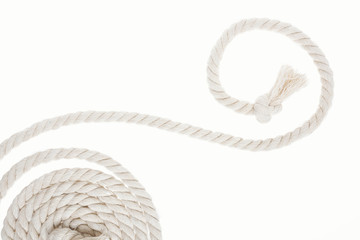 white and long rope with knot and curls isolated on white