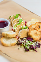 chicken pate with greens and berry jam