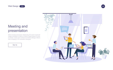 Business meeting and brainstorming. Business concept for teamwork. Vector illustration infographic template,web banner with people, team.