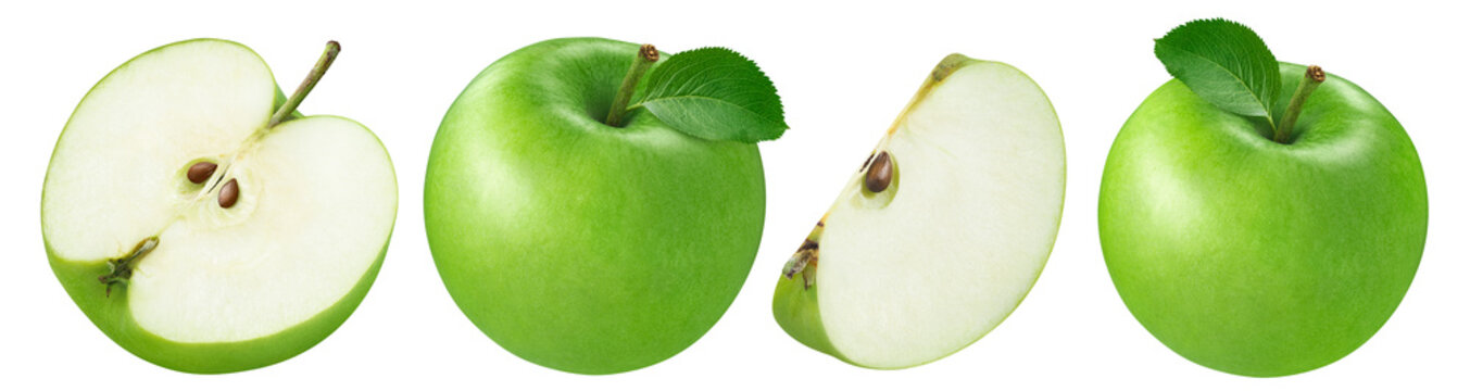 Green apple set isolated on white background