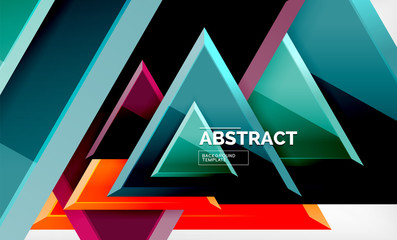 Triangles repetiton geometric abstract background, multicolored glossy triangular shapes, hi-tech poster cover design or web presentation template with copy space