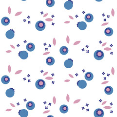 Blueberries seamless vector pattern on white background.