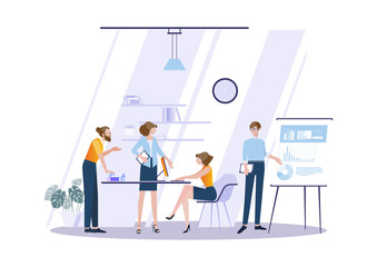 Business meeting and brainstorming. Business concept for teamwork. Vector illustration infographic template,web banner with people, team.