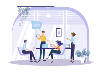 Business meeting and brainstorming. Business concept for teamwork. Vector illustration infographic template,web banner with people, team.