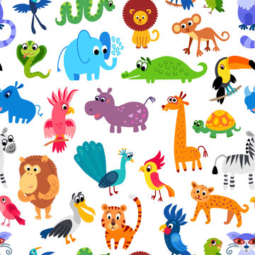 Zoo. Jungle pattern. Seamless tropical vector background.