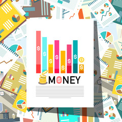 Obraz premium Paperwork Background with Money Graph on Top Paper