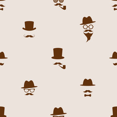 Seamless pattern with brown gentleman portrait icons