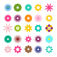 Fototapeta na wymiar Colorful Flat Flowers Icons Set Isolated on White Background - Vector Design