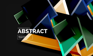 Glossy mosaic style geometric shapes - squares and triangles on black