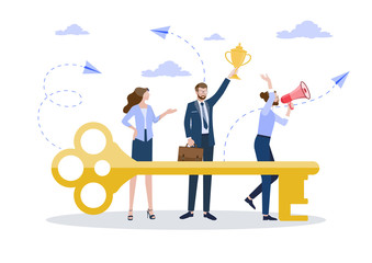  Business concept. Key to the success of the collaboration, teamwork, vector illustration.