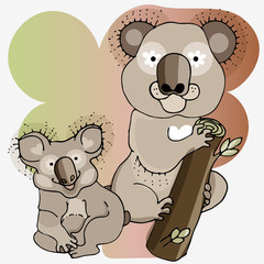 Children and parents in the animal world.Koalas.Koalas are cute in cartoon style.