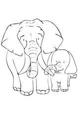 Page for coloring.Mother elephant and baby elephant.