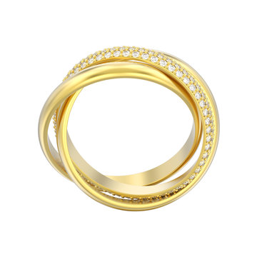 3D illustration isolated yellow gold decorative three in one covered diamond ring