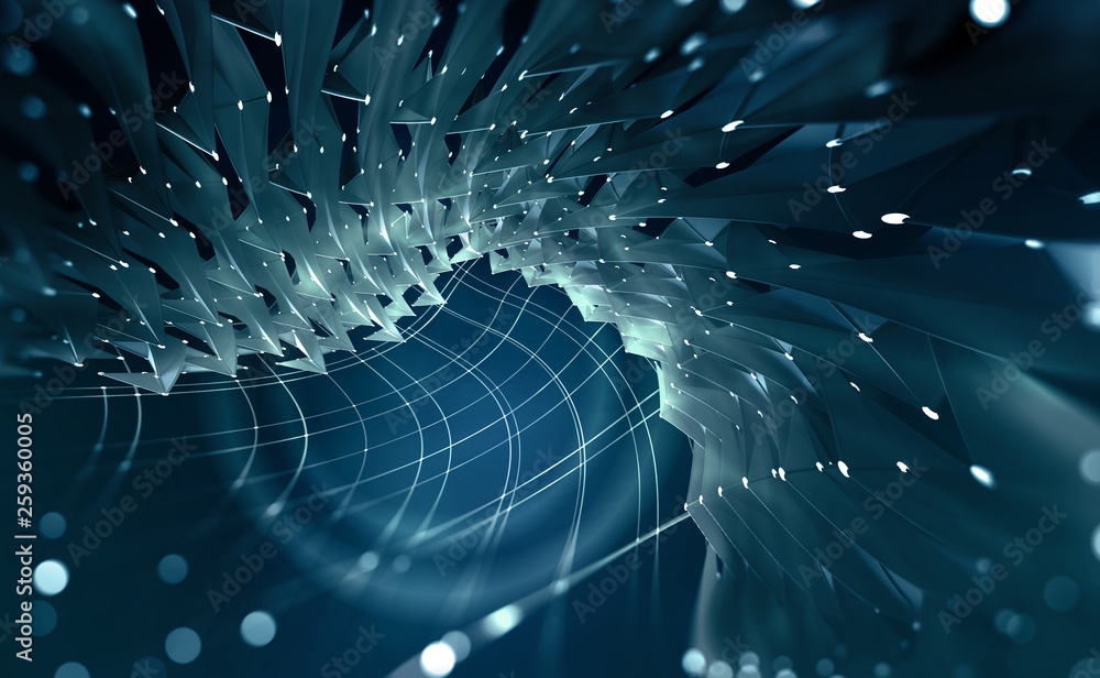 Poster abstract tech background 3d illustration. information stream in era big data. futuristic smart commu
