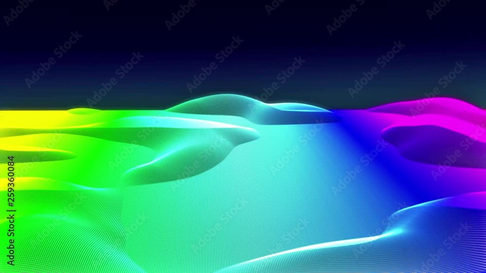 Poster Digital spectrum colour landscape floating swirl ideal motion graphic. Abstract Small Dot Pattern Texture loopable moving animation background