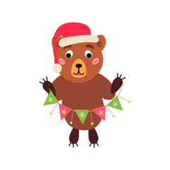 Christmas bear icon. Vector illustration Santa reindeer