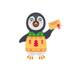 Christmas penguin simple single flat icon. Vector
