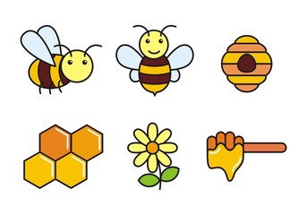 Set of honey and bee vector illustration. honey and bee icon 