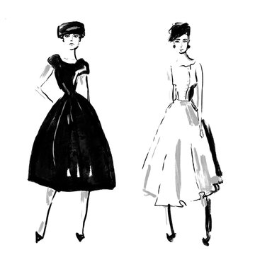 Beautiful woman in retro style . vintage dress sixties years.