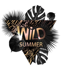 Wild Summer banner with gold and black elements. Vector illustration