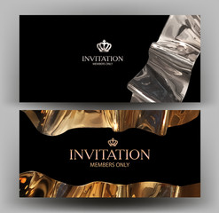 Vip invitation with golden and silver  metallic elements. Vector illustration