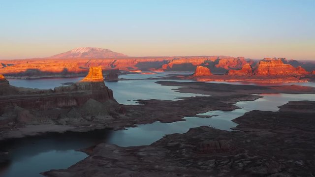 Aerial View of Lake Powell at sunset, Alstrom Point, Utah, USA
