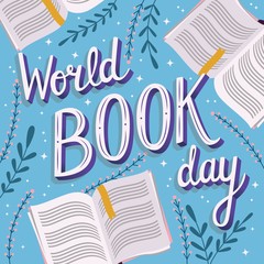 World book day, hand lettering typography modern poster design with open books - 259363638